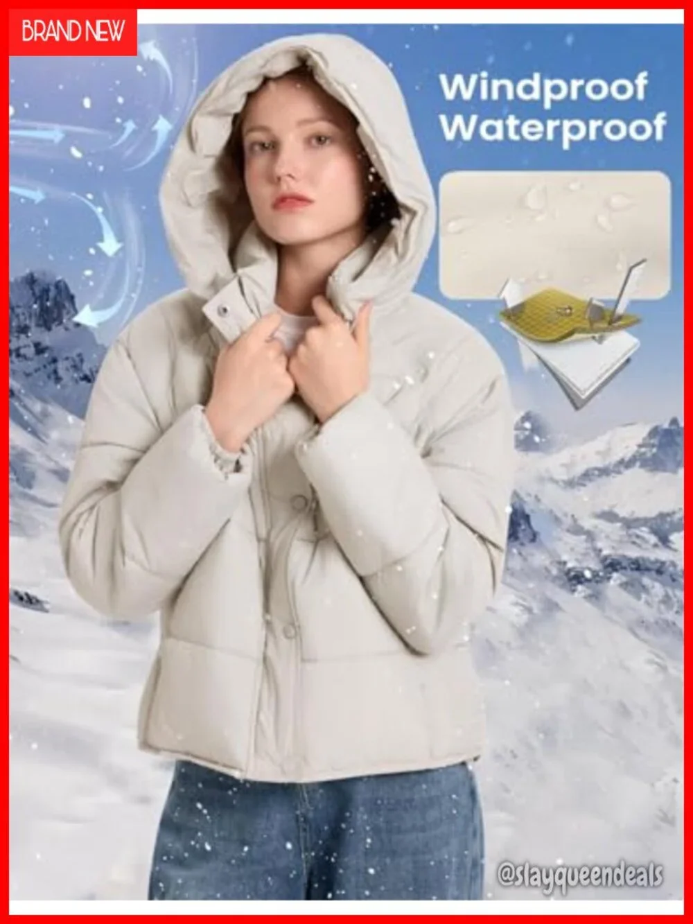 Womens Quilted Puffer Jacket Winter Warm Hooded Bubble Coat Long Sleeve Padded